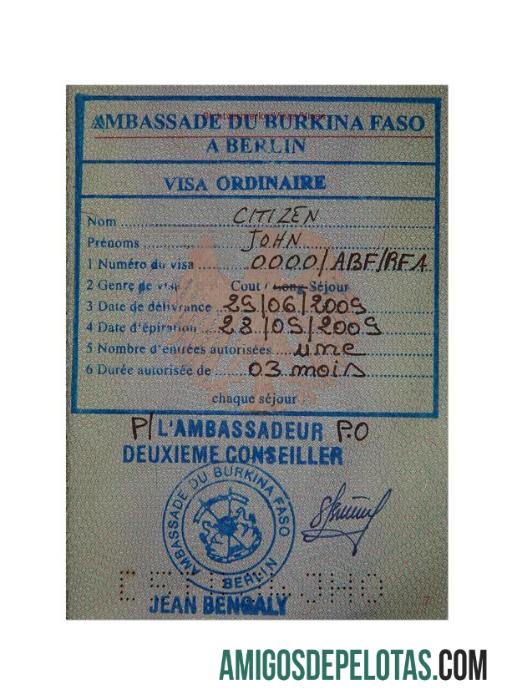 Visto de Carimbo BURKINA FASO exemplo